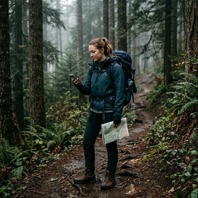 Hiker using digital map